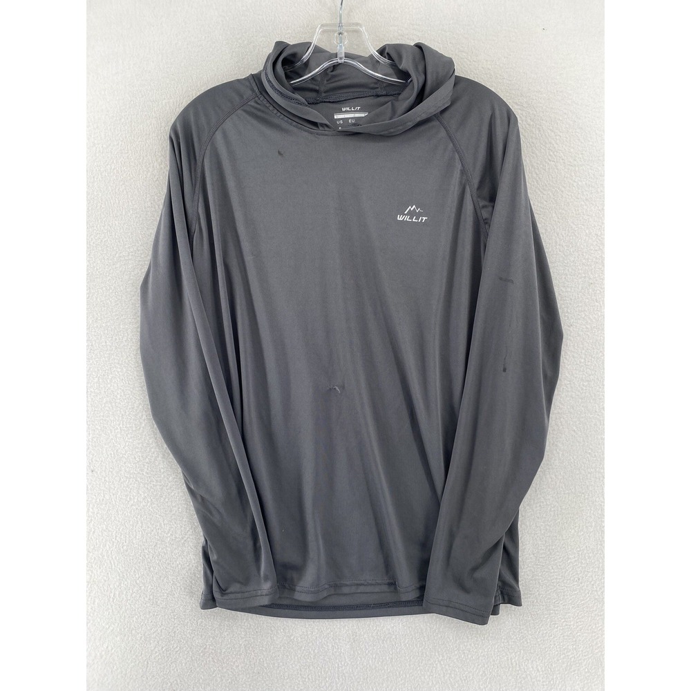 Willit Men's Hooded Shirt Size Small Gray UPF 50 Active Hiking  Long Sleeve